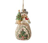 Enesco Jim Shore White Woodland Snowman Evergreen Hanging Ornament, 4.92 Inches, Stone Resin, for Christmas and Winter