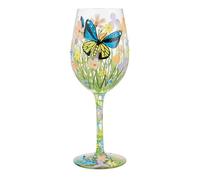 Enesco Lolita Bloom Wildly Butterfly Hand-Painted Artisan Wine Glass, 15 Ounce, Multicolor