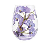 Enesco Lolita Butterfly Jubilee Floral Hand-Painted Artisan Stemless Wine Glass, 20 Ounce, Multicolor