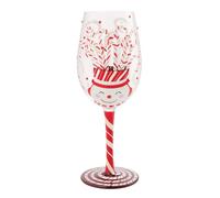 Enesco Lolita Christmas Candy Cane Snowman Jar Hand-Painted Artisan Wine Glass, 15 Ounce, Multicolor