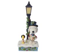 Enesco Peanuts by Jim Shore Snoopy and Woodstock Caroling by Lamp Post Lit Figurine, Resin Hand Crafted Painted Collectible Figurines Peanuts Snoopy Christmas Home Decor Statue with Light, 8.5 Inch
