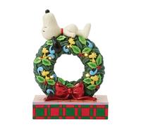 Enesco Peanuts by Jim Shore Snoopy Sleeping on Christmas Wreath Lit Figurine, 7.13 Inch, Multicolor