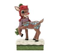 Enesco Rudolph Traditions by Jim Shore Wearing a Knit Hat and Scarf Figurine, 7.48 Inch, Multicolor