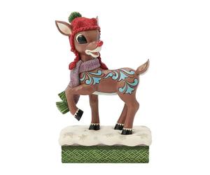 Enesco Rudolph Traditions by Jim Shore Wearing a Knit Hat and Scarf Figurine, 7.48 Inch, Multicolor