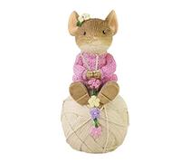 Enesco Tails wth Heart Knitting Mouse Sitting on Yarn Miniature Figurine, 2.16 Inch, Multicolor
