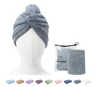 ENETIX 2 Pack Microfiber Hair Drying Towel Wrap for Women, 25 × 70cm Super Absorbent Anti-Frizz Hair Turban, Rapid Dry Hair Towels with Button, Gray
