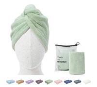 ENETIX 2 Pack Microfiber Hair Drying Towel Wrap for Women, 25 × 70cm Super Absorbent Anti-Frizz Hair Turban, Rapid Dry Hair Towels with Button, Mint