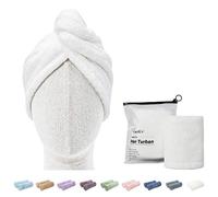 ENETIX 2 Pack Microfiber Hair Drying Towel Wrap for Women, 25 × 70cm Super Absorbent Anti-Frizz Hair Turban, Rapid Dry Hair Towels with Button, White