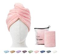 ENETIX 2 Pack Microfiber Hair Drying Towel Wrap for Women, 25 × 70cm Super Absorbent Anti-Frizz Hair Turban, Rapid Dry Hair Towels with Button, Pink