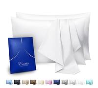 Enetix Silk Satin Pillowcase for Hair and Skin, 2-Pack with Gift Package, Acne Free Hidden Zipper Pillow Cover (Standard (50 x 75cm), White)