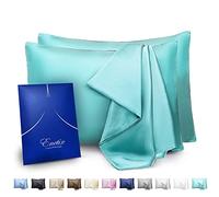 Enetix Silk Satin Pillowcase for Hair and Skin, 2-Pack with Gift Package, Acne Free Hidden Zipper Pillow Cover (Standard (50 x 75cm), Turquoise)