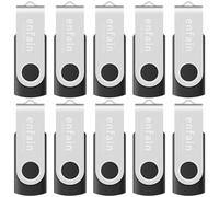 Enfain 16GB USB 2.0 Flash Memory Stick Drive Swivel Thumb Drives Bulk 10 Pack Black, Portable Data Storage for Universal Purposes at Home & The Office