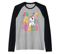 Enfant Unicorn Enfant 4ans Anniversaire Garcon Fille Licorne Raglan Baseball Tee