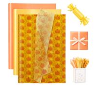 ENFANTRY Fall Tissue Paper, 60 Sheets 50x35cm Fall Wrapping Paper for Gift Bags, Pumpkin Printed Pattern, Solid Orange and Golden-yellow, Halloween Tissue Paper for Craft DIY Gift Packaging