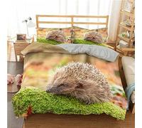 ENFETE Hedgehog Duvet Cover Double, 3D Print Animal Duvet Covers Hedgehog Bedding Set Soft Microfibre Quilt Cover with Pillowcases and Zipper