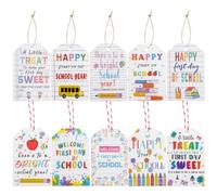 Enfoldia 100pcs Back to School Gift Wrap Tag with String 2x3’’Happy First Day of School Gift Tag for Teacher A Great School Year Tag for Students Hanging Labels DIY Gifts Tags for Candy Goodie Bags