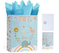 Enfoldia 32cm Large Blue Baby Boys Gift Bag with Handle Greeting Card Tissue Papers and Stickers Its a Boy Gift Bag for Baby Boy Shower New Baby Newborn Parents Gender Reveal Party Favors