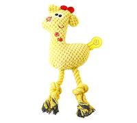 Enforose Stuffingless Dog Squeaky Toys Teeth Cleaning Plush, PP Cotton Bite Resistant Deer Shape Squeaky Cat Dog Chewing Toy with Cotton Rope for Medium Large Dogs (Yellow)