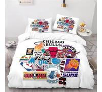 Enfunt-Home Basketball Club NBA Duvet Cover Set Soft Lightweight Microfiber 3 Piece Bedding Set with 2 Pillowcase Kids Quilt Cover Closure Single 135 x 200 cm