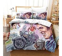 Enfunt-Home Elvis Presley Duvet Cover Set Soft Lightweight Microfiber 3 Piece Bedding Set with 2 Pillowcase Kids Quilt Cover Closure Single 135 x 200 cm