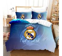 Enfunt-Home Real Madrid Duvet Cover Set Soft Lightweight Microfiber 3 Piece Bedding Set with 2 Pillowcase Kids Quilt Cover Closure Single 135 x 200 cm
