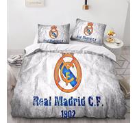 Enfunt-Home Real Madrid Duvet Cover Set Soft Lightweight Microfiber 3 Piece Bedding Set with 2 Pillowcase Kids Quilt Cover Closure Single 135 x 200 cm