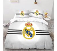 Enfunt-Home Real Madrid Duvet Cover Set Soft Lightweight Microfiber 3 Piece Bedding Set with 2 Pillowcase Kids Quilt Cover Closure Single 135 x 200 cm