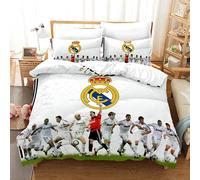 Enfunt-Home Real Madrid Duvet Cover Set Soft Lightweight Microfiber 3 Piece Bedding Set with 2 Pillowcase Kids Quilt Cover Closure Single 135 x 200 cm