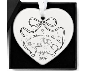 Engaged 2026 Christmas Ceramic Ornament, Our Adventure Awaits Keepsake | Engaged 2026, Wedding Gift for Couples 2026, Engagement Party Decorations,Bride Shower Gifts for Newlywed Couple,Women,Her
