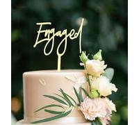 Engaged Cake Topper, Engaged Cake Pick Engagement Party Decorations Bridal Engagement Wedding Cupcake Decoration Party Supplies -Gold