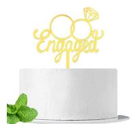 Engaged Cake Topper, Just Engaged Cake Pick Engagement Party Decorations, Bridal Engagement Wedding Cupcake Decoration Party Supplies, Mirror Gold Acrylic