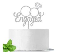 Engaged Cake Topper, Just Engaged Cake Pick Engagement Party Decorations, Bridal Engagement Wedding Cupcake Decoration Party Supplies, Silver Glitter Acrylic