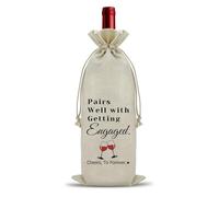 Engaged Wine Bottle Gift Bag Engagement Gifts for Him Her Couples Bride Honeymoon Gift Mr Mrs Marriage Wedding Gifts Burlap Wine Bags Engagement Party Decorations Getting Engaged Present for Couples
