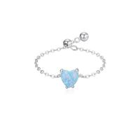 Engagement Band, Right Hand Rings for Women with Heart-Shape Opal Silver Pt950 Size P 1/2