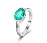 Engagement Band, Western Ring Oval with 1Ct Green Lab Created Emerald 9K White Gold Size N 1/2