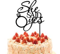 Engagement Cake Topper, Bride to Be Cake Topper, Engaged Cake Toppers, HSC She Said Yes Cupcake Decoration with Ring Design for Wedding Bridal Shower Proposal Party Decorations - Black - 1PC
