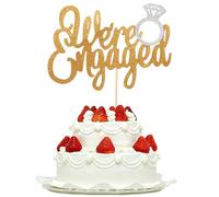 Engagement Cake Topper Gold Glitter, We're Engaged Cake Topper with Ring Engaged Party Decorations，Wedding Theme Party Supplies with Silver Diamond Ring