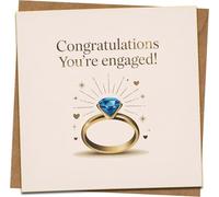 Engagement Card Congratulations You're Engaged - 145mm x 145mm Square Greeting Card with Kraft Envelope, Elegant Ring Design, Blank Inside