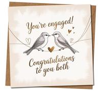 Engagement Card for Couple - You're Engaged, Congratulations to You Both - Cute Birds Design - 145mm x 145mm -, Includes Kraft Envelope