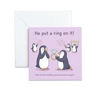 Engagement Card for Couples - He Put A Ring On It Penguin Design - Congratulations Proposal Greeting for Fiancée Best Friend Sister - Wedding Planning Stress Joke, Blank Inside