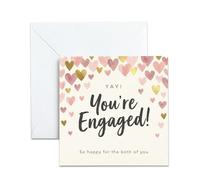 Engagement Card - You're Engaged Congratulations Cards for Couples - Cute Pink & Gold Hearts Design Engagement Gifts for Best Friend, Sister, Daughter - Blank Inside with Envelope, 13cm x 13cm