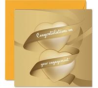 Engagement Cards for Couples - Golden Hearts - Congratulations Happy Engagement Gifts, Congrats Well Done Card, 145mm Wedding Marriage Greeting Cards for Couples Fiance Fiancee