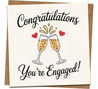 Engagement Congratulations Card - You're Engaged Champagne Glasses Design, 145mm x 145mm Square Greeting Card with Kraft Envelope, Cute Celebration Card for Couple, Fiance/Fiancee