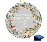 Engagement Gifts for Couples 2026, Round Shaped Glass Engagement Bauble Ornament with Gift Box, Engaged Decorations Gifts for Fiance, Newly Engaged Couple, Friends