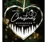 Engagement Gifts for Couples Christmas Crystals Ornaments 2024 Newly Engaged Keepsake Heart Glass with Gift Box for Women, Our First Christmas Engaged