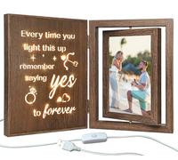 Engagement Gifts for Couples Lighted Rotating Photo Frame, Engagement Gift Wooden USB Powered Picture Frame 4x6, Just Engaged Gifts for Her Newly Engaged Couple, Saying Yes to Forever