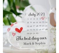 Engagement Gifts for Couples Personalised Wedding Anniversary Date Gift with Calendar Anniversary Custom Gifts for Husband Wife Valentines Day Acrylic Heart Gifts (Design 2)