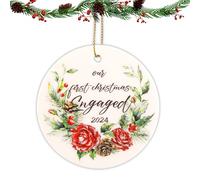 Engagement Hanging Ornament, 2.87 Inch Our Christmas Engaged 2024 Ornament Double-Sided Ceramic Xmas Tree First Engaged Decoration Newlywed Engagement Bauble Gifts for Wedding Couples (Style 7)