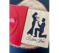 Engagement I Love You Card, Romantic Wooden Card for Anniversary, Wedding, Birthday, Valentines Day for Her, Him, Wife, Husband, Girlfriend, Boyfriend Gift