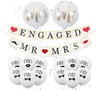 Engagement Party Decoration Kit - 31 Pieces With Banner, Mr & Mrs Banner, Round Foil Balloon for Bridal Shower, Wedding and Proposal Decor